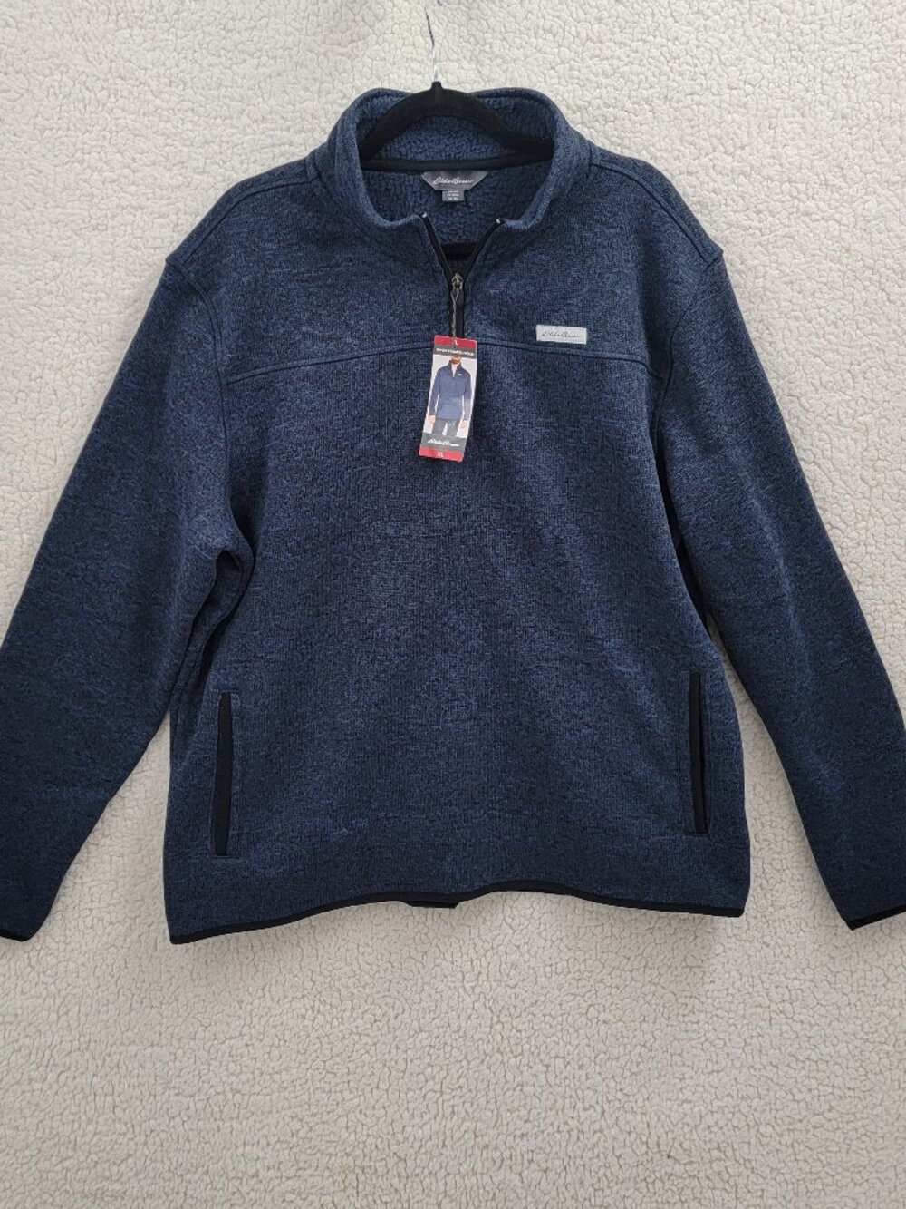 NWT Eddie Bauer Men's 1/4-Zip Sweater Fleece Pullover Heather Navy Blue XL New